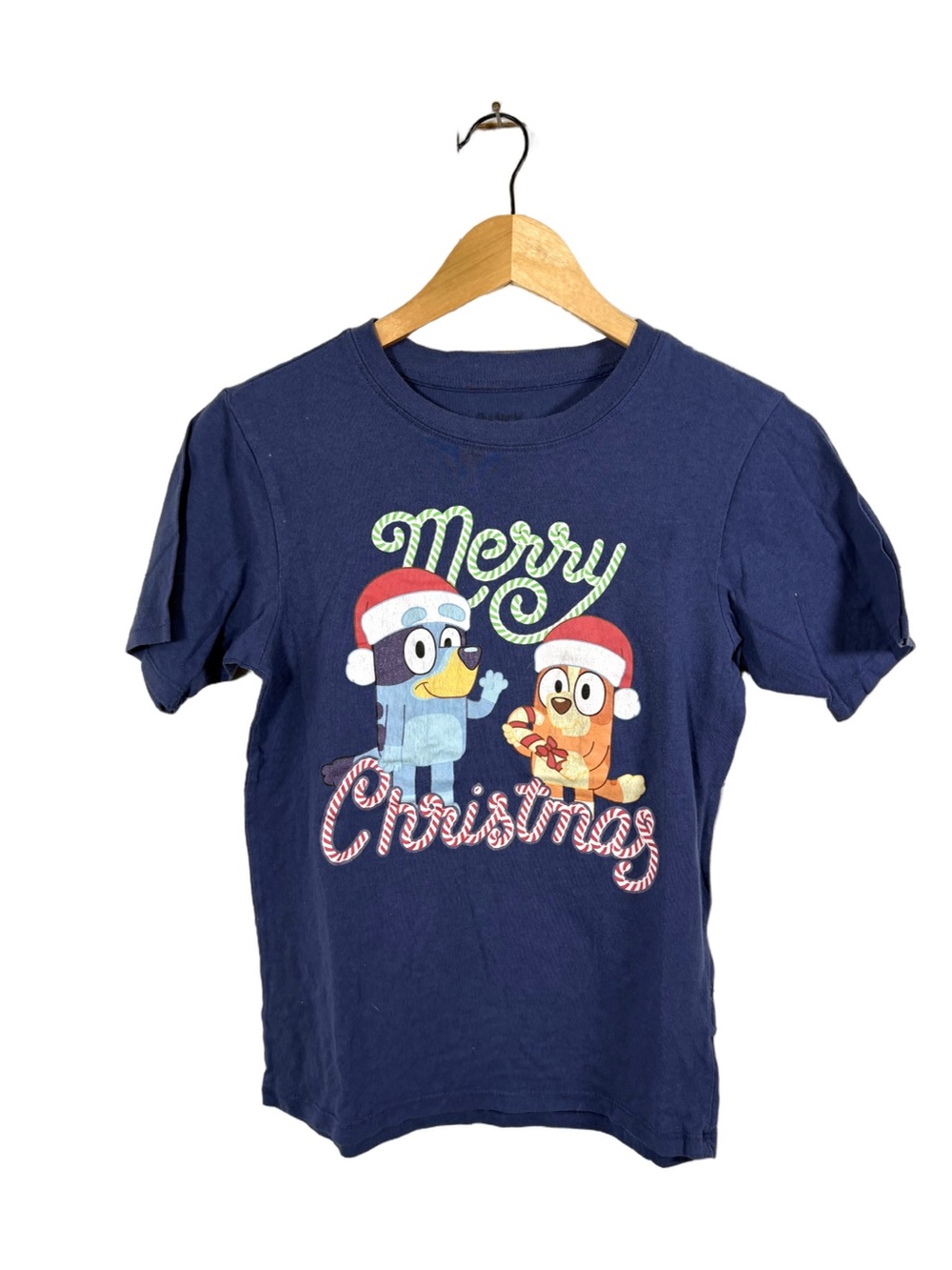 Bluey Bingo Kids 10/12 Navy Merry Christmas Holiday Graphic T-Shirt